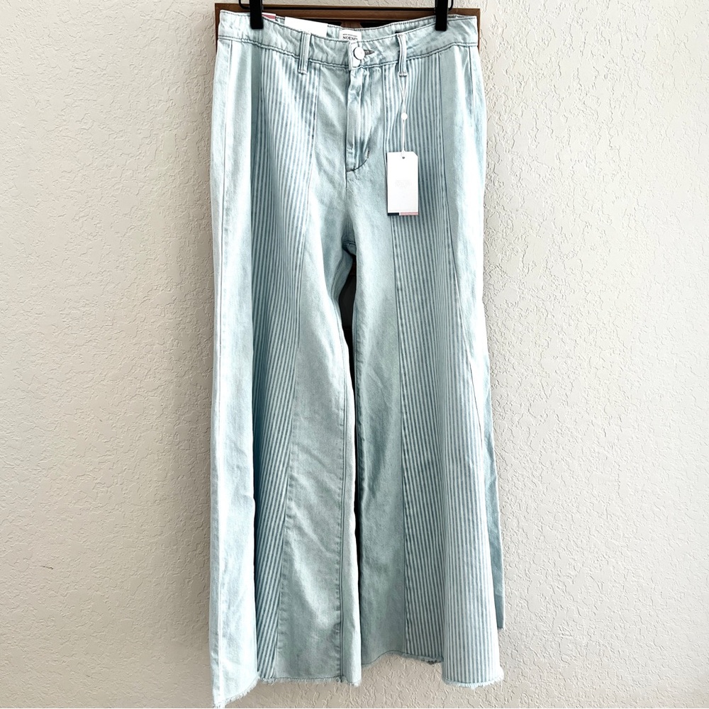 NOEND Denim Jeans Light Wash Hi Rise Wide Leg Pintuck Stripe Panels NWT 30